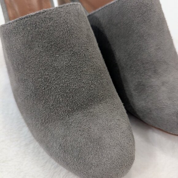CERI HOOVER Miller Mule 7 Wood Heel Hand-Carved Gray Suede Leather Upper - Picture 9 of 13